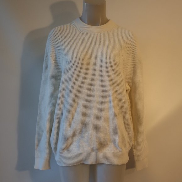 Mens Club Monaco White Thick Waffle Knit Cotton Blend Pullover Sweater L * - Picture 2 of 10